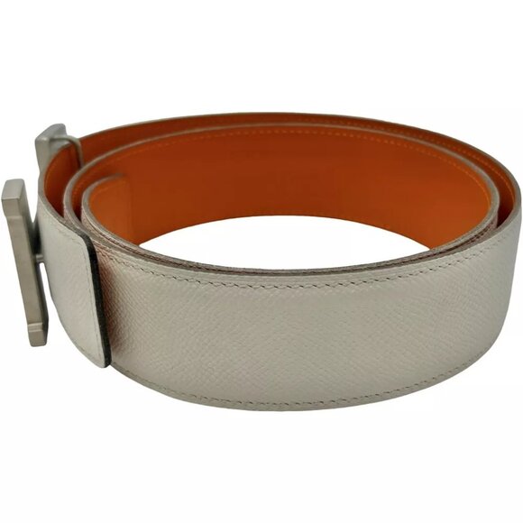 HERMES Constance H Belt 85 White Orange Square In L Leather main image 9